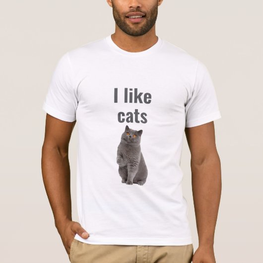 I Like Cats – Cute Gray Cat Illustration Design Tシャツ (正面)