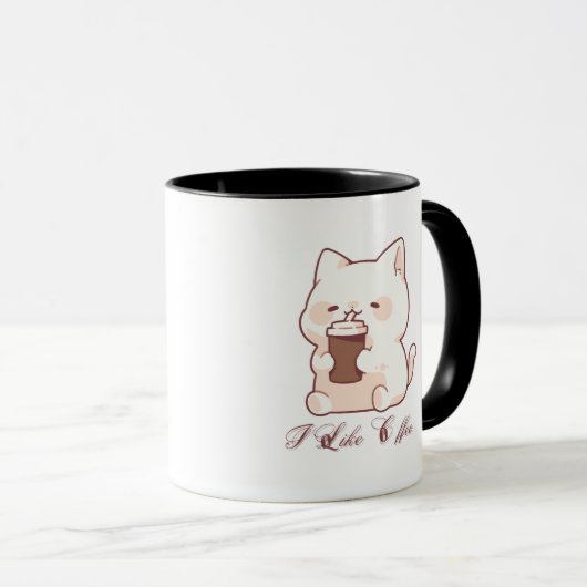 "I Like Coffee" Kawaii Cat Illustration マグカップ (正面右)