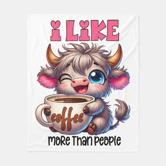 I Like Coffee More Than People  フリースブランケット (正面)