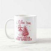 I Like em Real Thick And Sprucey Retro Christmas T コーヒーマグカップ (左)