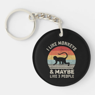 I Like Monkeys & Maybe 3 People Funny Retro Vintag キーホルダー
