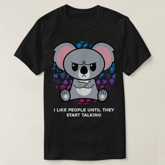 I Like People Until They Start Talking Nerd Koala Tシャツ (デザイン正面)