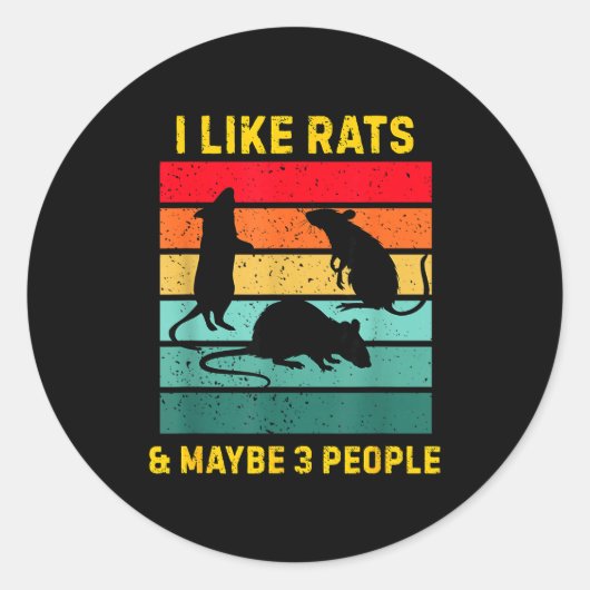 I Like Rats And Maybe 3 People Shirt Retro Rat Hum ラウンドシール (正面)
