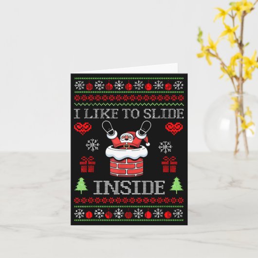 I Like To Slide Inside Funny Santa Couple Matching カード (黄色い花)