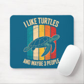 I Like Turtles And Maybe 3 People Funny Retro Turt マウスパッド (マウス)
