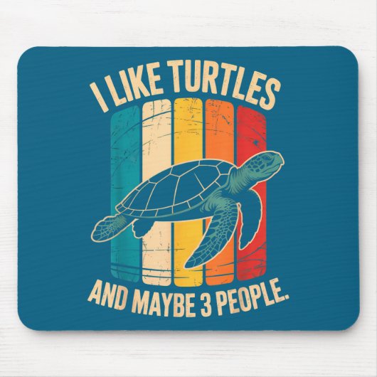 I Like Turtles And Maybe 3 People Funny Retro Turt マウスパッド (正面)