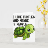 I Like Turtles And Maybe Three People Funny Retro  カード (黄色い花)