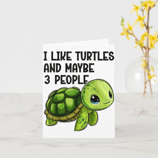 I Like Turtles And Maybe Three People Funny Retro  カード (黄色い花)