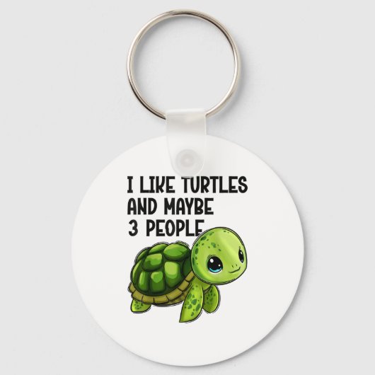 I Like Turtles And Maybe Three People Funny Retro  キーホルダー (正面)