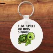 I Like Turtles And Maybe Three People Funny Retro  キーホルダー (正面)
