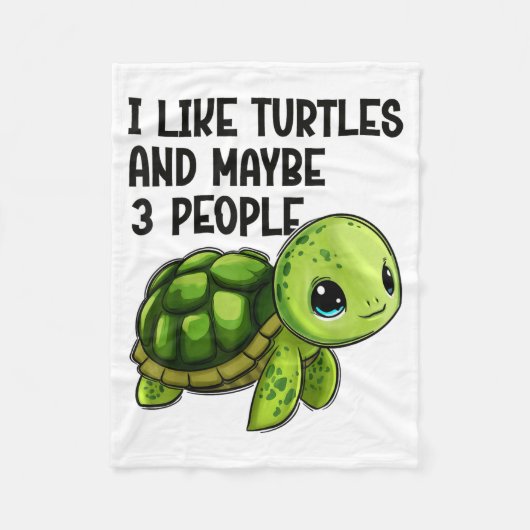 I Like Turtles And Maybe Three People Funny Retro  フリースブランケット (正面)