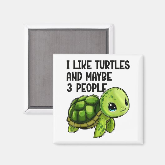 I Like Turtles And Maybe Three People Funny Retro マグネット (正面/裏面)