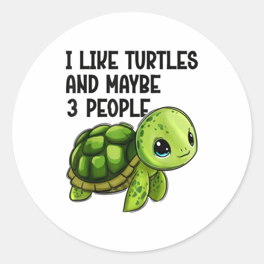 I Like Turtles And Maybe Three People Funny Retro  ラウンドシール (正面)