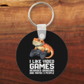 I Like Video Games Bearded Dragon Gamer Introvert  キーホルダー (正面)