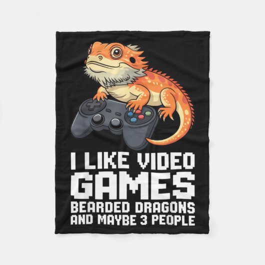 I Like Video Games Bearded Dragon Gamer Introvert  フリースブランケット (正面)