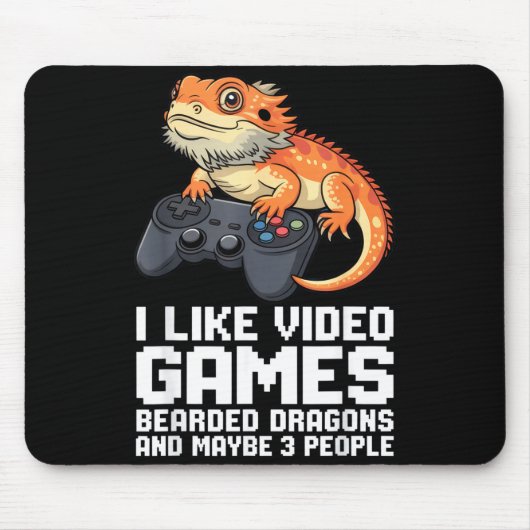 I Like Video Games Bearded Dragon Gamer Introvert マウスパッド (正面)