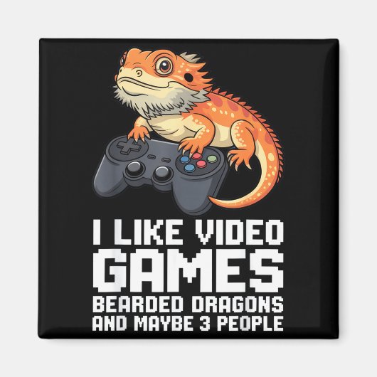 I Like Video Games Bearded Dragon Gamer Introvert マグネット (正面)