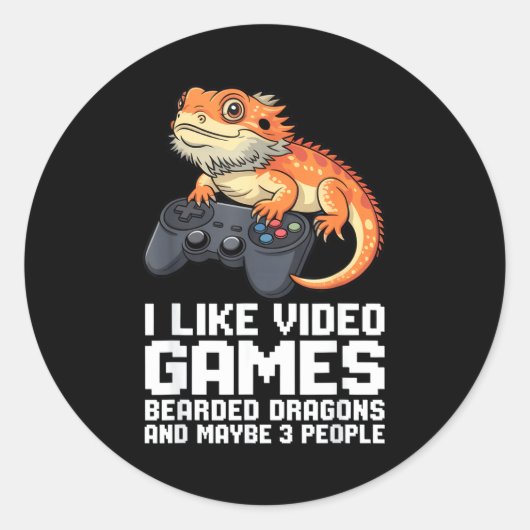 I Like Video Games Bearded Dragon Gamer Introvert  ラウンドシール (正面)