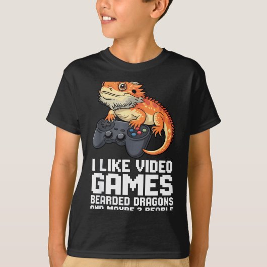 I Like Video Games Bearded Dragon Gamer Introvert  Tシャツ (正面)