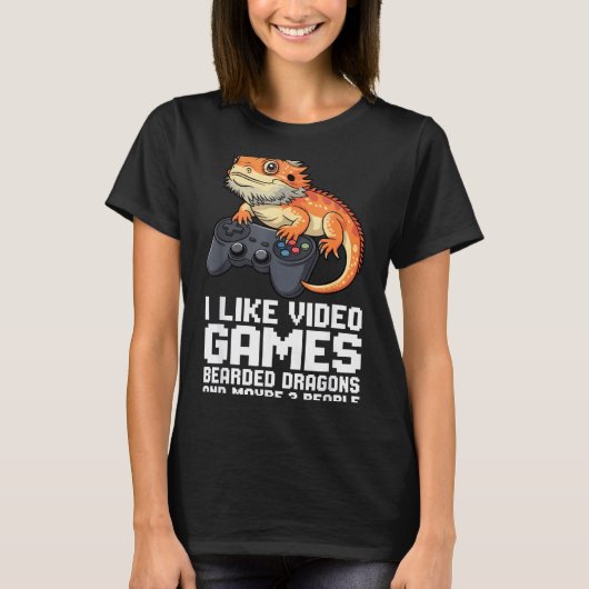 I Like Video Games Bearded Dragon Gamer Introvert  Tシャツ (正面)