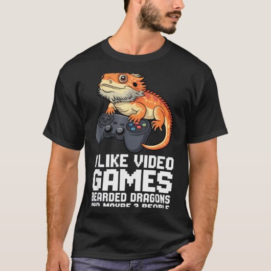 I Like Video Games Bearded Dragon Gamer Introvert  Tシャツ (正面)