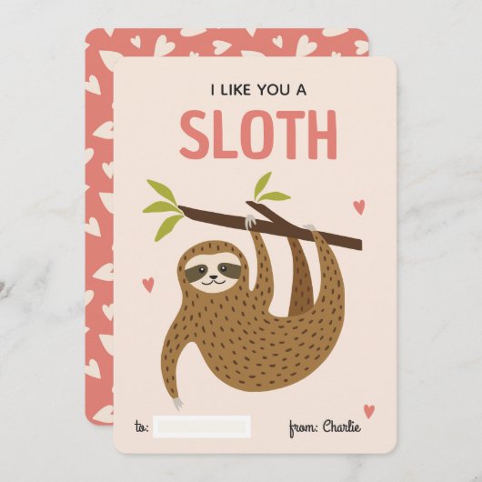I like you a sloth classroom valentine's day card シーズンカード (正面/裏面)