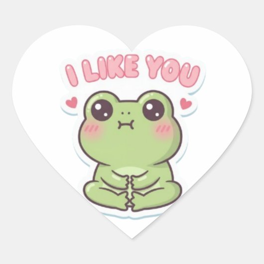 I Like You Frog Sticker Cute Shy Frog Romantic Kaw ハートシール (正面)