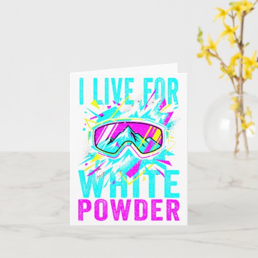 I Live For White Wder 80s 90s Retro Skiing Snowboa カード (黄色い花)