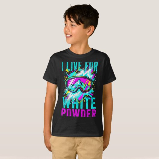 I Live For White Wder 80s 90s Retro Skiing Snowboa Tシャツ (正面フル)