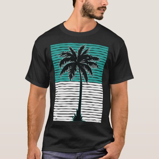 I Live Life Palm Tree Picture Cool Aqua Green Whit Tシャツ (正面)