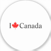I Loveカナダタイポグラフィと赤いカエデの葉のラウンド シール (正面)
