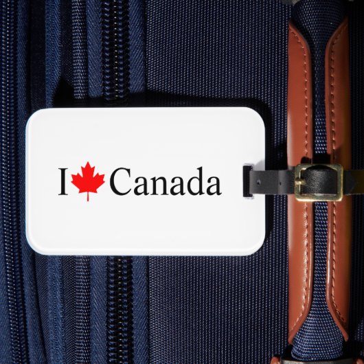 I Loveカナダタイポグラフィと赤いカエデの葉 ラゲッジタグ (正面インサイチュ4)