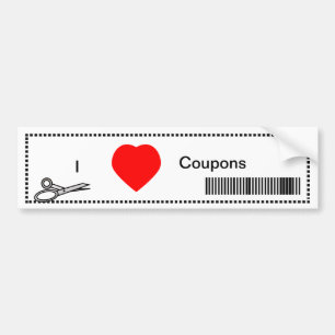 I Loveクーポン – 赤いハートとバーコード バンパーステッカー