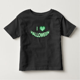 I Loveハロウィーン(バティラブハート)グリーンホワイト トドラーTシャツ