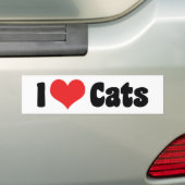 I Loveハート猫猫好き バンパーステッカー (車上)