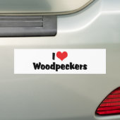 I LoveハートWoodpeckers - Bird Lover バンパーステッカー (車上)