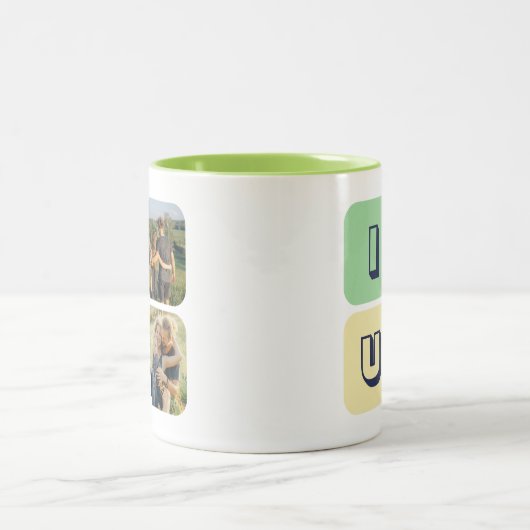 I Loveパパ家族フォトコラージュ父の日 ツートーンマグカップ (中央)