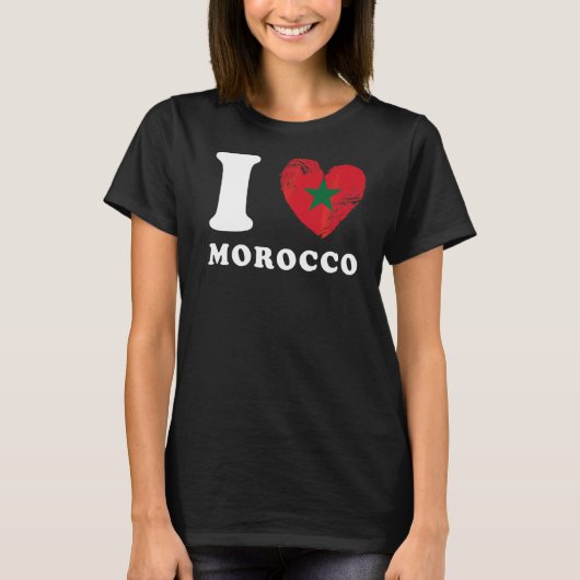I Loveモロッコハート国旗モロッコ Tシャツ (正面)