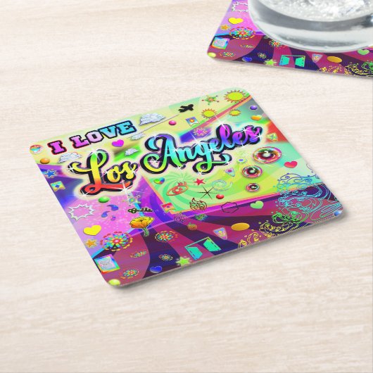 I LOVEロサンゼルスエネルクールギー・コースター スクエアペーパーコースター (アングル)