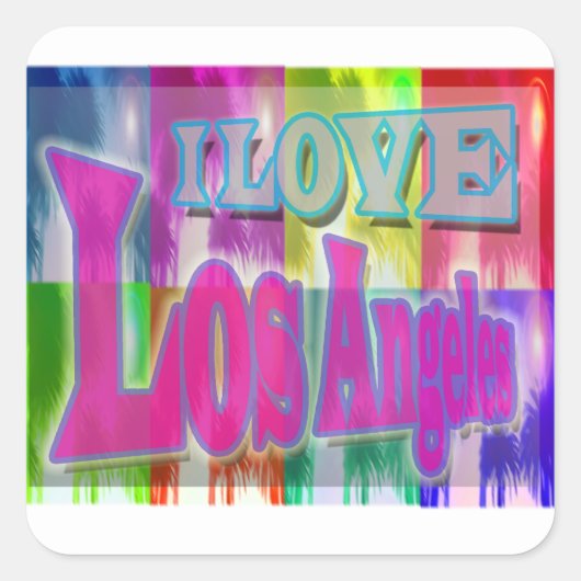 「I LOVEロサンゼルス」パームカラフルステッカー スクエアシール (正面)