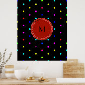 I LOVE水玉模様の色を黒い背景とm ポスター (キッチン)