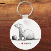 I Love (ハート)フェレット：鉛筆スケッチ キーホルダー (正面)