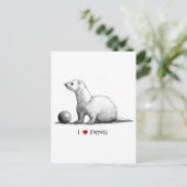 I Love (ハート)フェレット：鉛筆スケッチ ポストカード (スタンド正面)