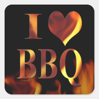I Love (ハート) BBQ スクエアシール
