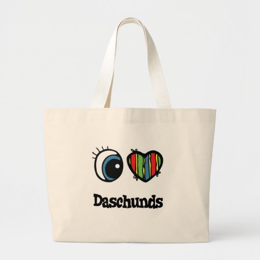 I Love (ハート) Daschunds ラージトートバッグ (正面)