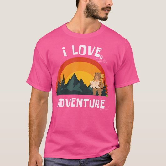 I Love Adventure Bear Explorer - Backpacking Hikin Tシャツ (正面)