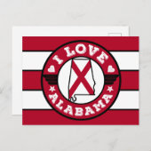 I Love Alabama Color Matched ストライプMapsとFlag ポストカード (正面/裏面)