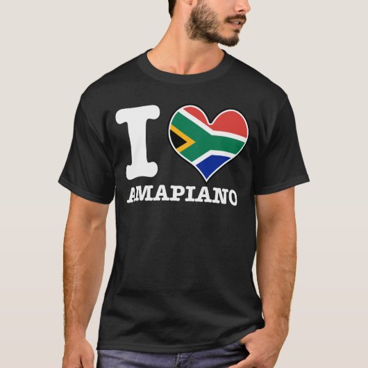 I Love Amapiano South African Flag DJデザイン Tシャツ (正面)