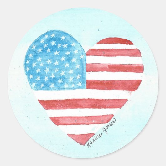 I Love Americaハート ラウンドシール (正面)