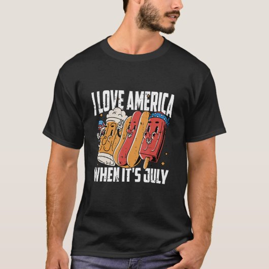 I Love America 4th Of July Hotdog Patriotic Tシャツ (正面)